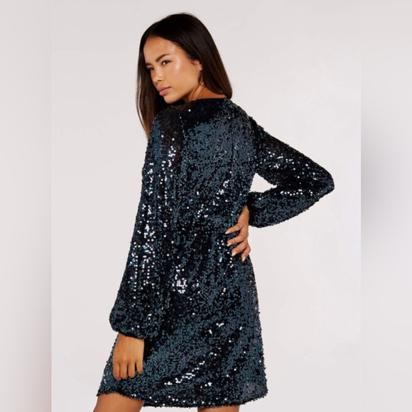 SO ♥️! Apricot Sequin Puff Sleeve Tie Waist Dress - Picture 5 of 6